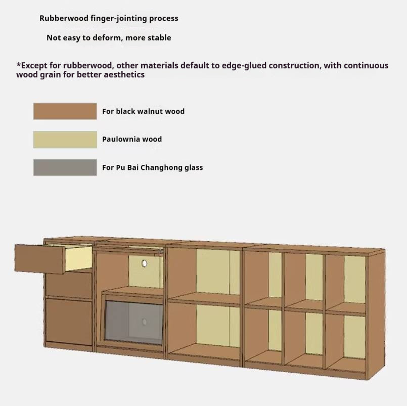 South American Walnut, Black Walnut, Rubberwood Solid Wood Low Bookshelf Combination Floor-Standing Cabinet