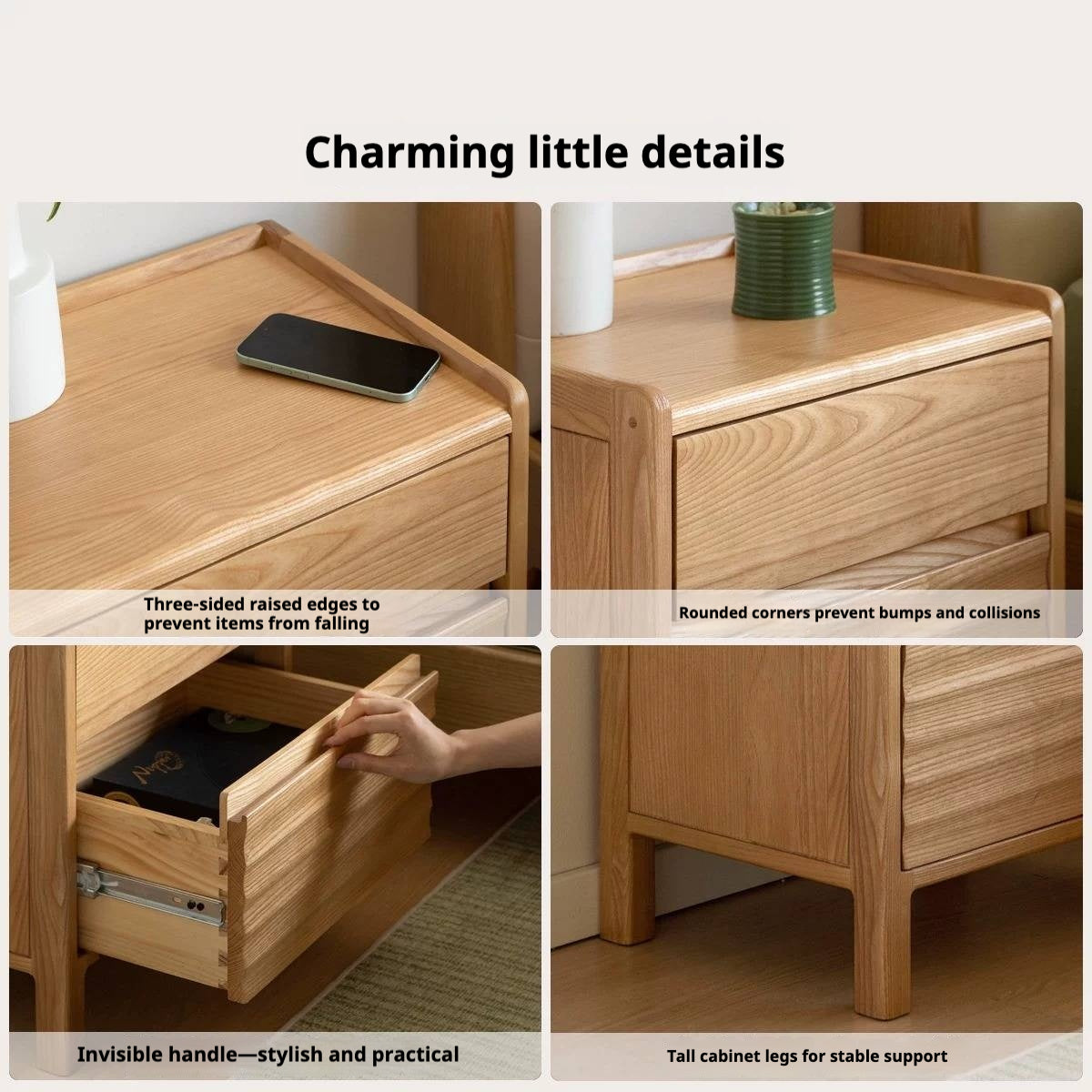 Ash Solid Wood Small Nightstand