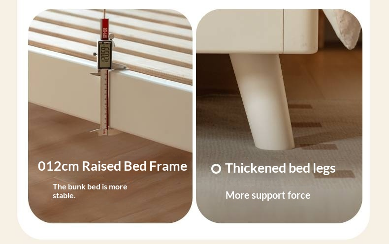 Oak, Rubberwood Solid Bed with Cream Finish — Casual Bedside with Soft Bag Backrest and White Soft Back