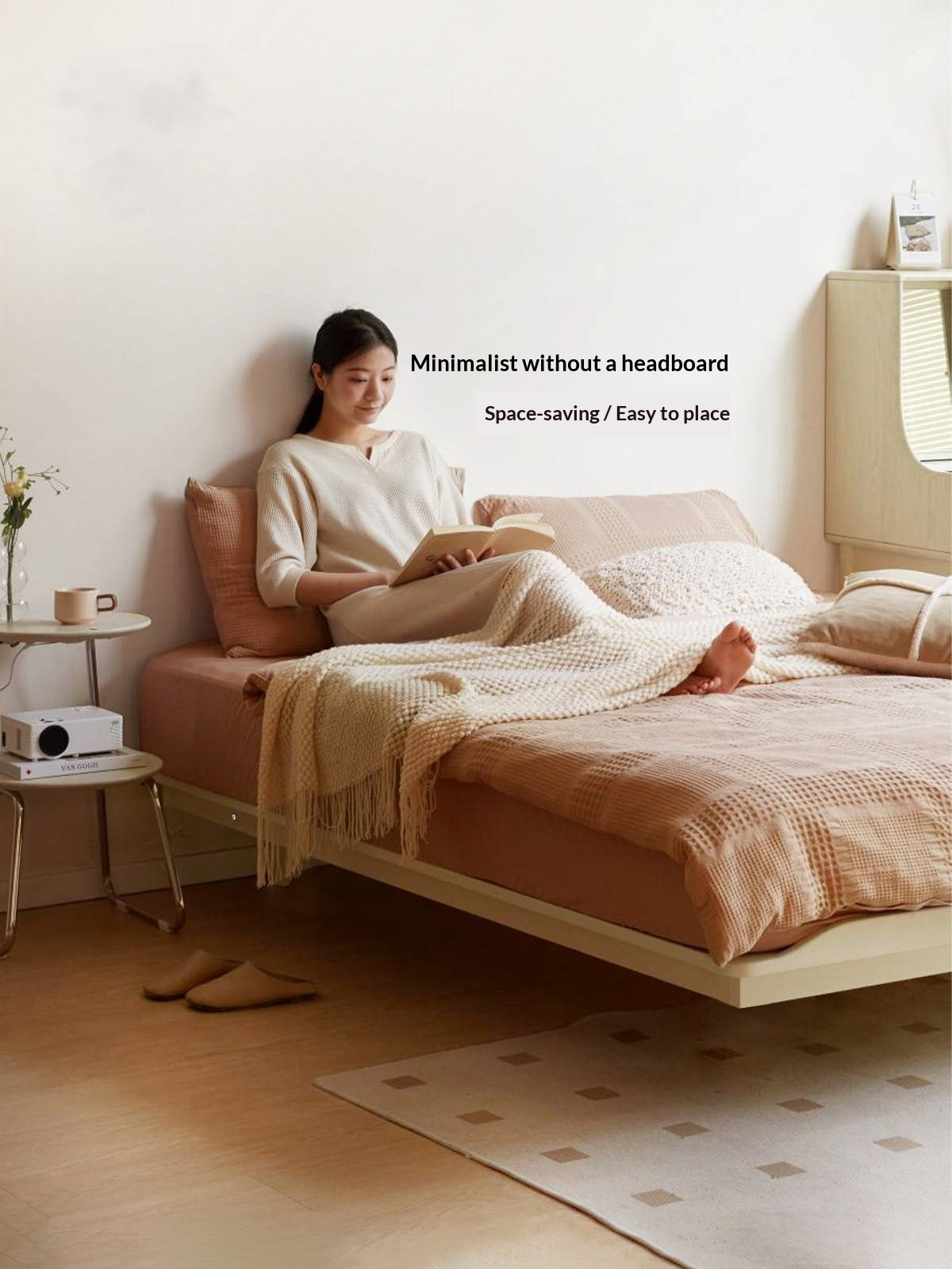 Pine Solid Wood Platform Bed, Headboard-Free Bed, Floor-Standing Floating Bed