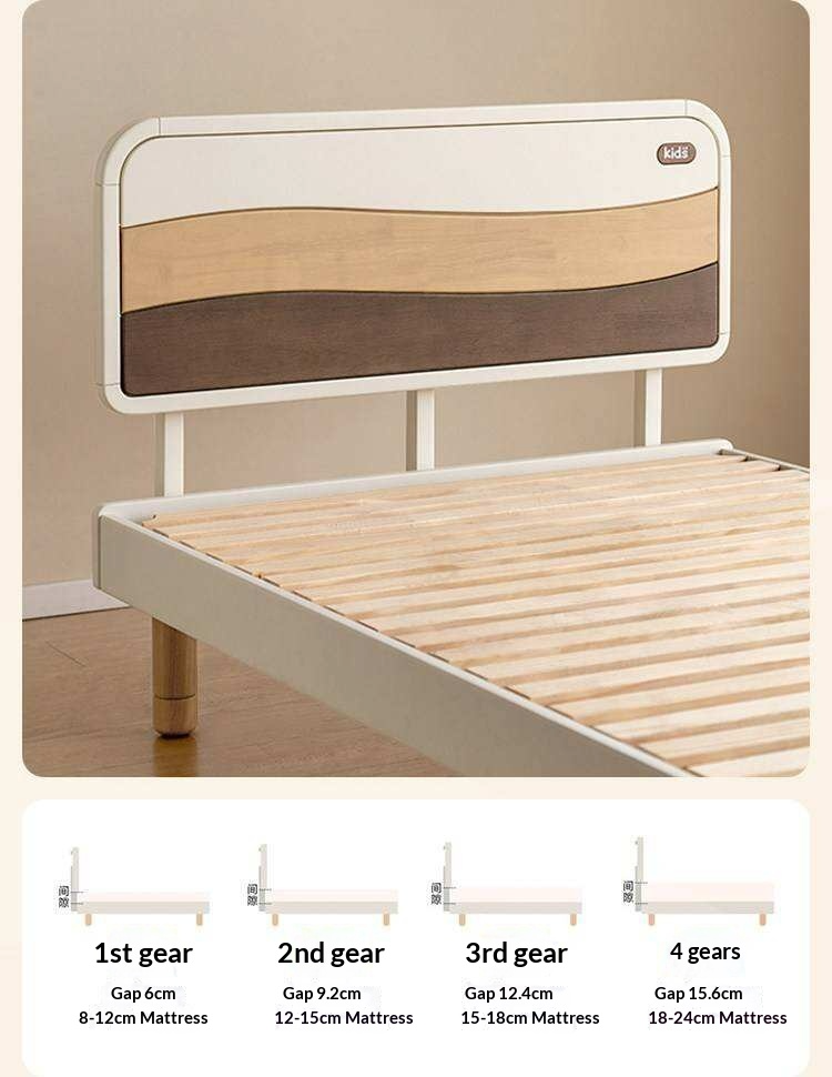 Rubberwood Solid Wood Kids Montessori Platform Bed with Adjustable Headboard, Warm White