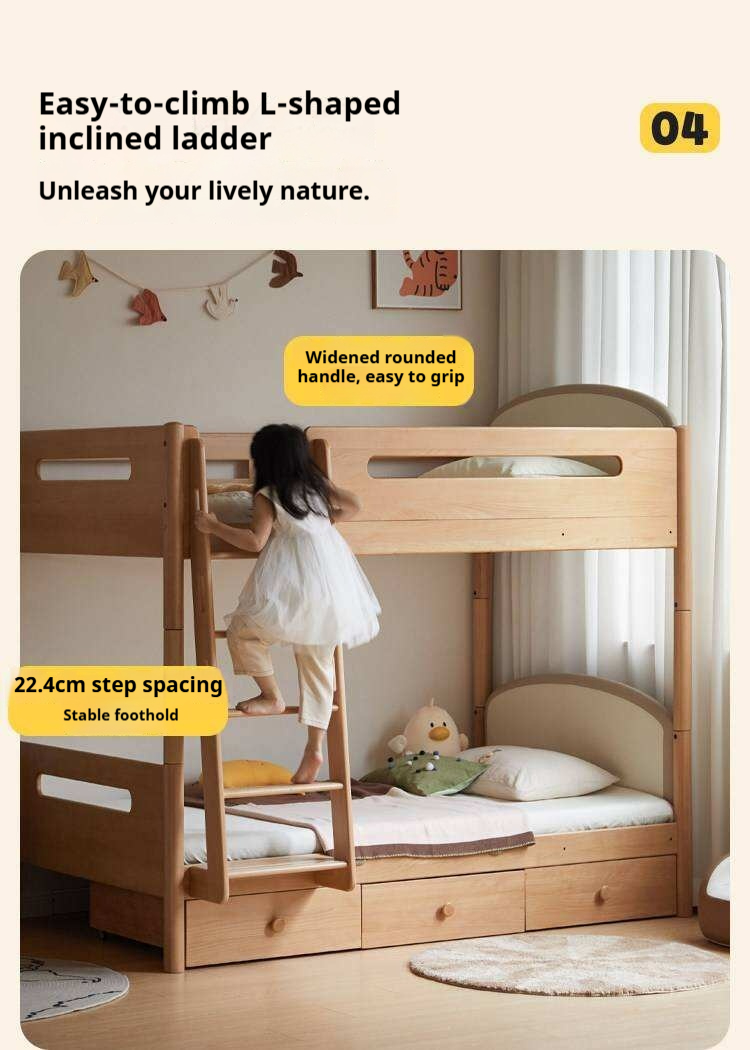 Beech Solid Wood Compact Bunk Bed, Suitable for Adults and Children