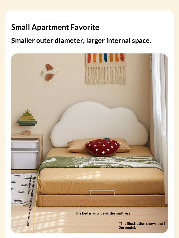Beech Solid Wood Upholstered Kids Bed with Cloud-Shaped Headboard