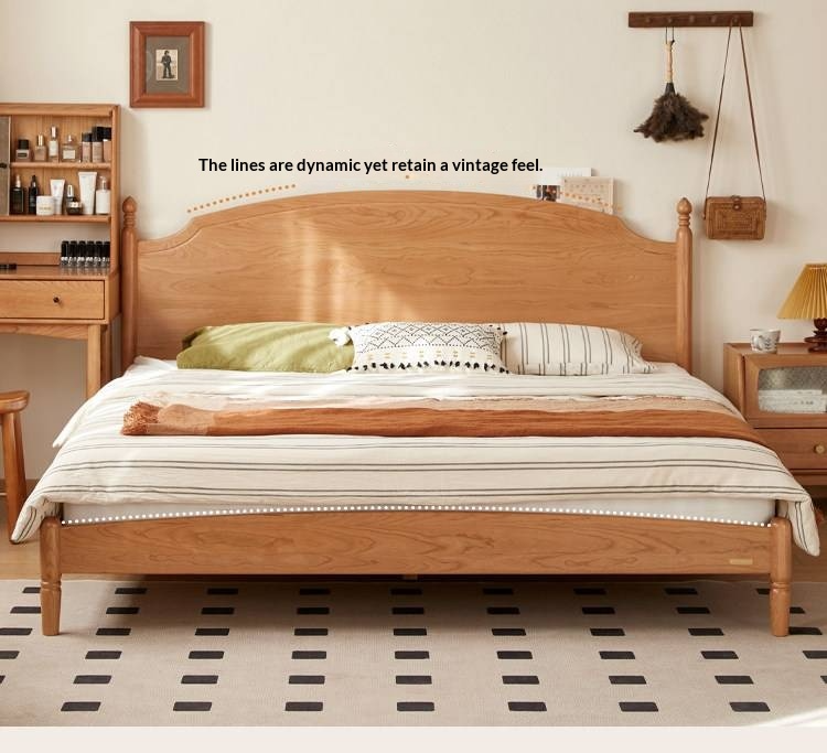 Cherry Solid Wood Bed — French Style Vintage Design