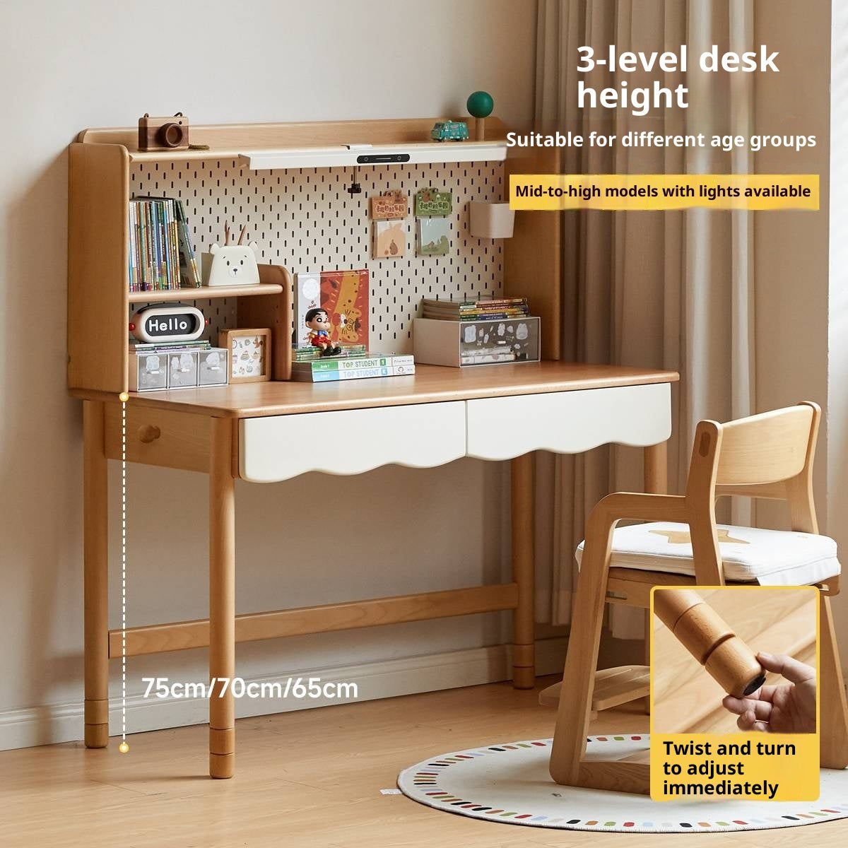 Beech Solid Wood Children's Desk Adjustable Writing Desk