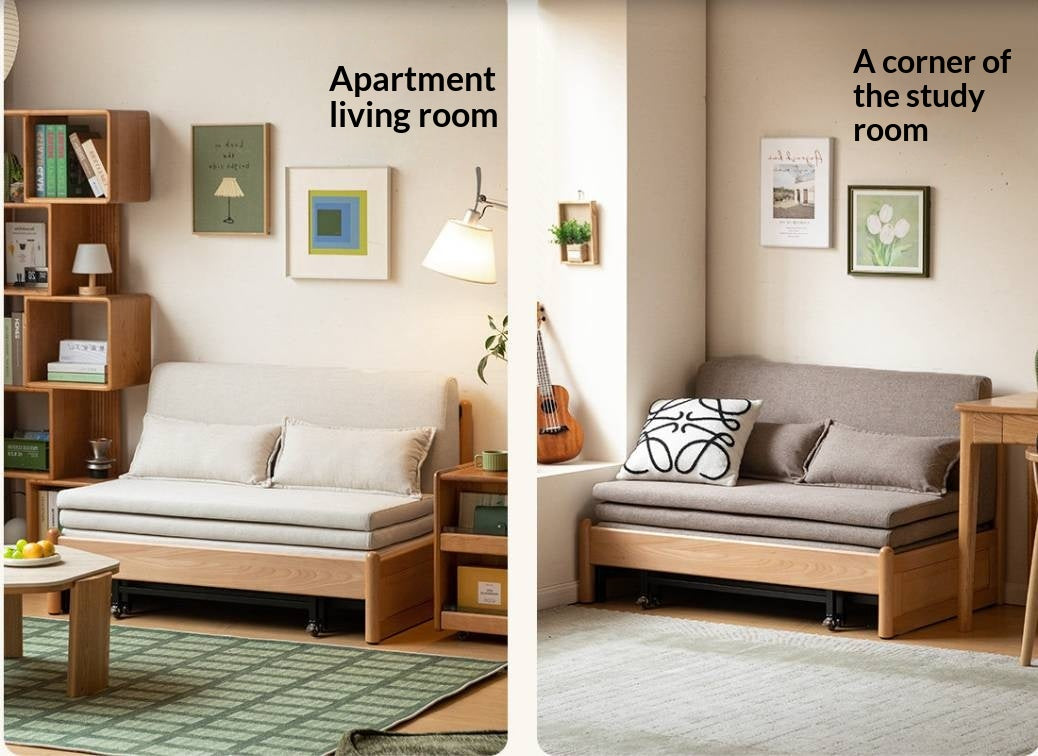 Beech Solid Wood Minimalist Pull-Out Sofa Bed