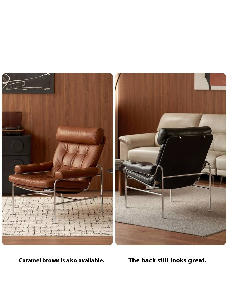 Bauhaus-Style Retro Armchair in Vintage Oil-Wax PU Leather