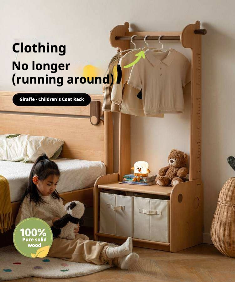 Beech, Solid Rubberwood Children's Coat Rack.