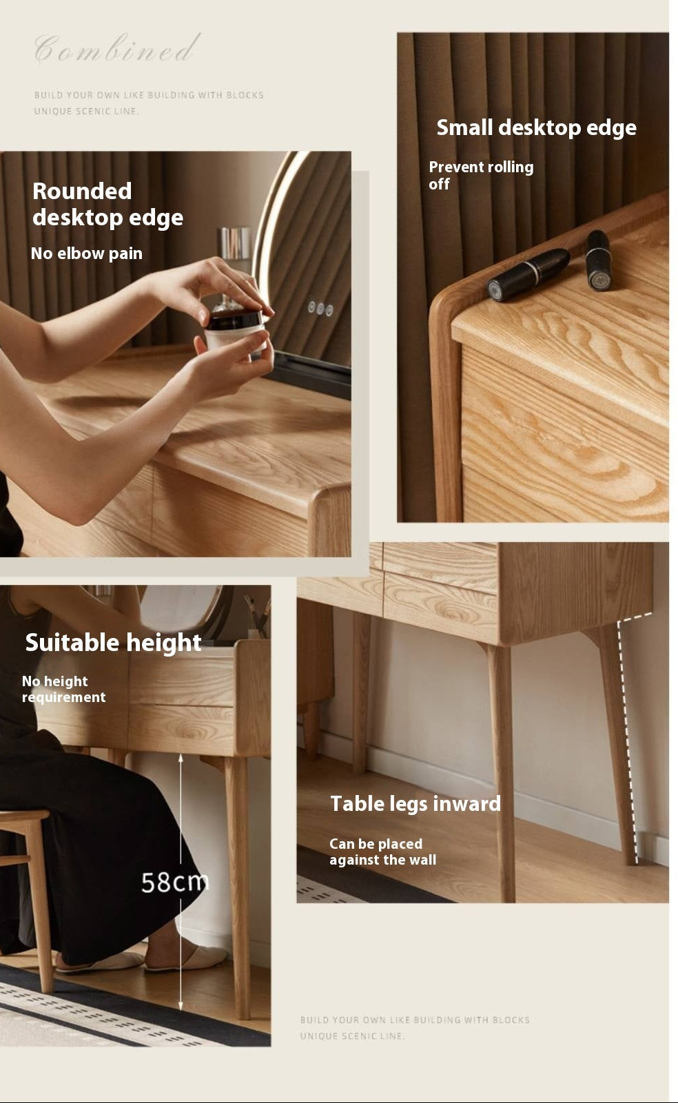 Ash Solid Wood Modern Vanity Table.