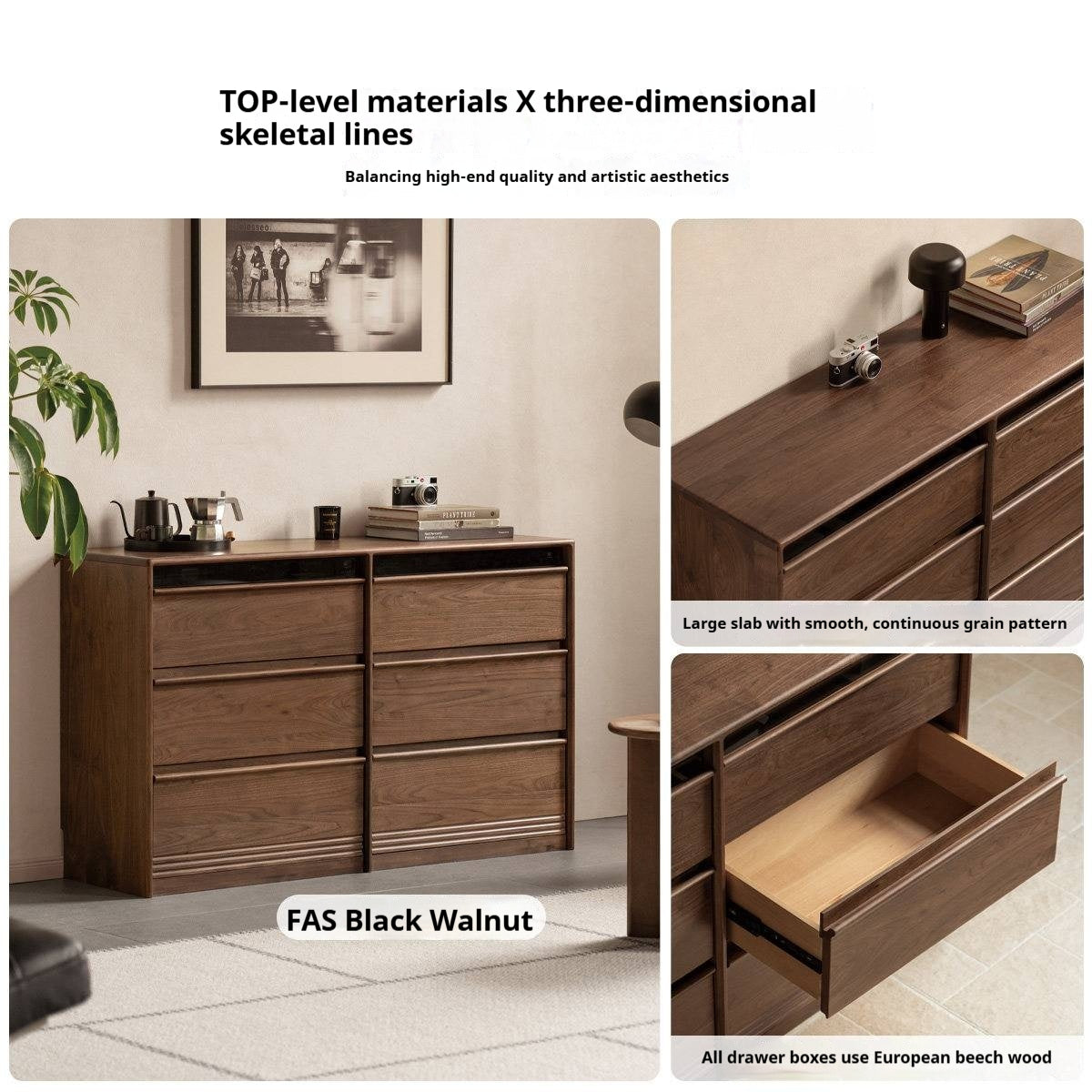 Black Walnut Solid Wood Chest Drawer.