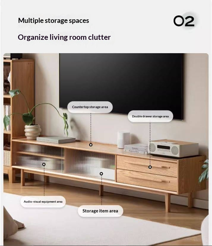 Oak Solid Wood TV Stand Sliding Door.