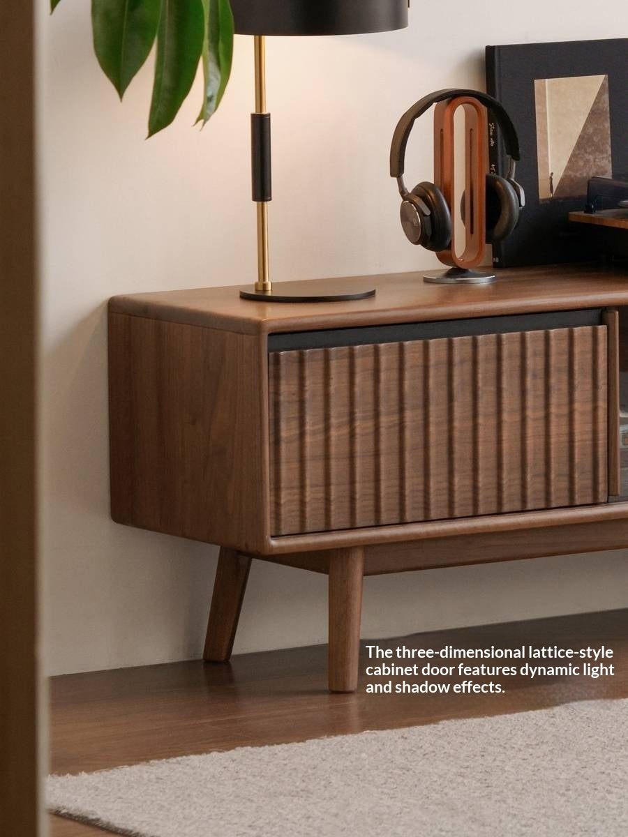 Black Walnut Solid Wood Italian Light Luxury Sliding Door TV Cabinet