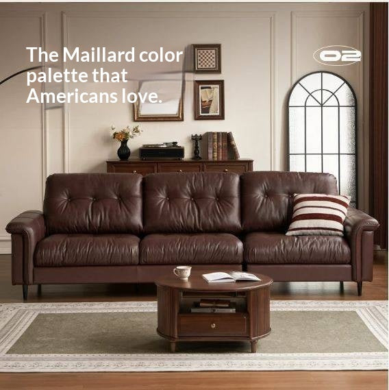 Genuine Leather Biscuit Tufted Leather Sofa with Track Arms