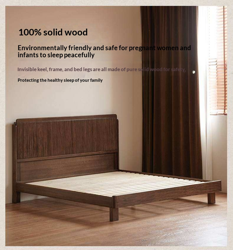 Ebony Solid Wood Bed with Vertical Fluted Panel Headboard and Block Legs