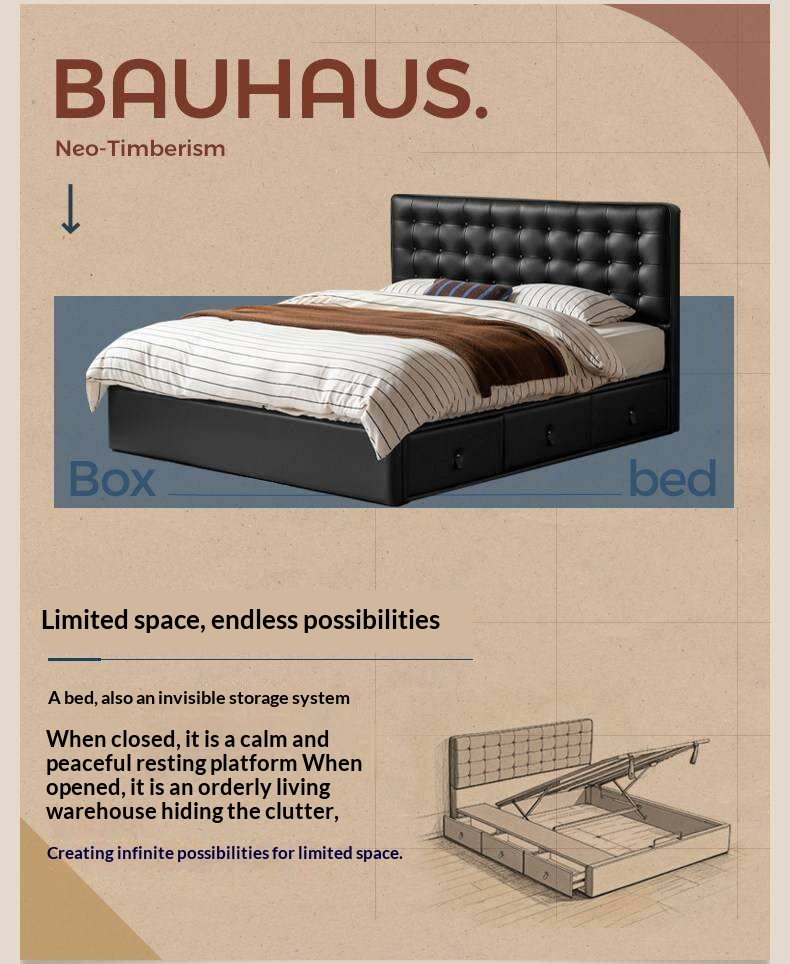 Genuine Leather Hydraulic Lift Storage Bed with Drawers