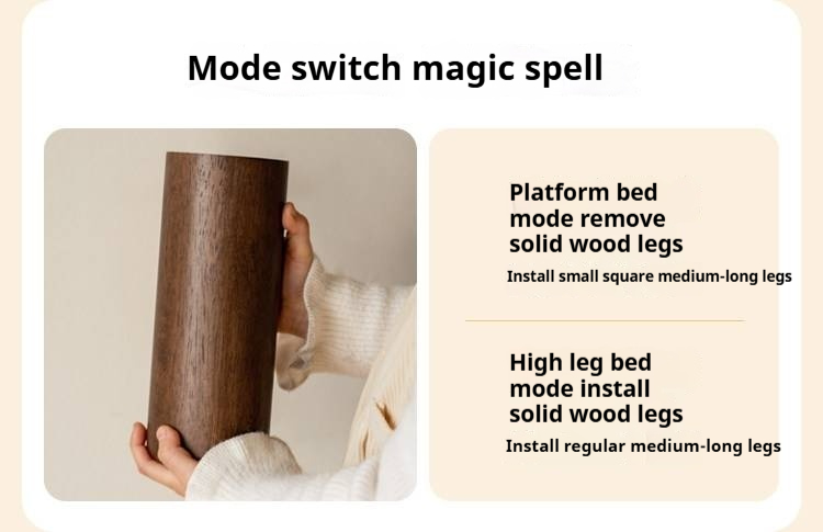 Rubberwood Solid Wood Low Kids Bed with Removable Legs and Adjustable Headboard Height