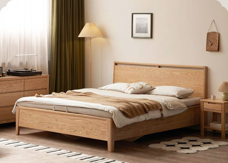 Oak Solid Wood High Box Bed in Modern Minimalist Design