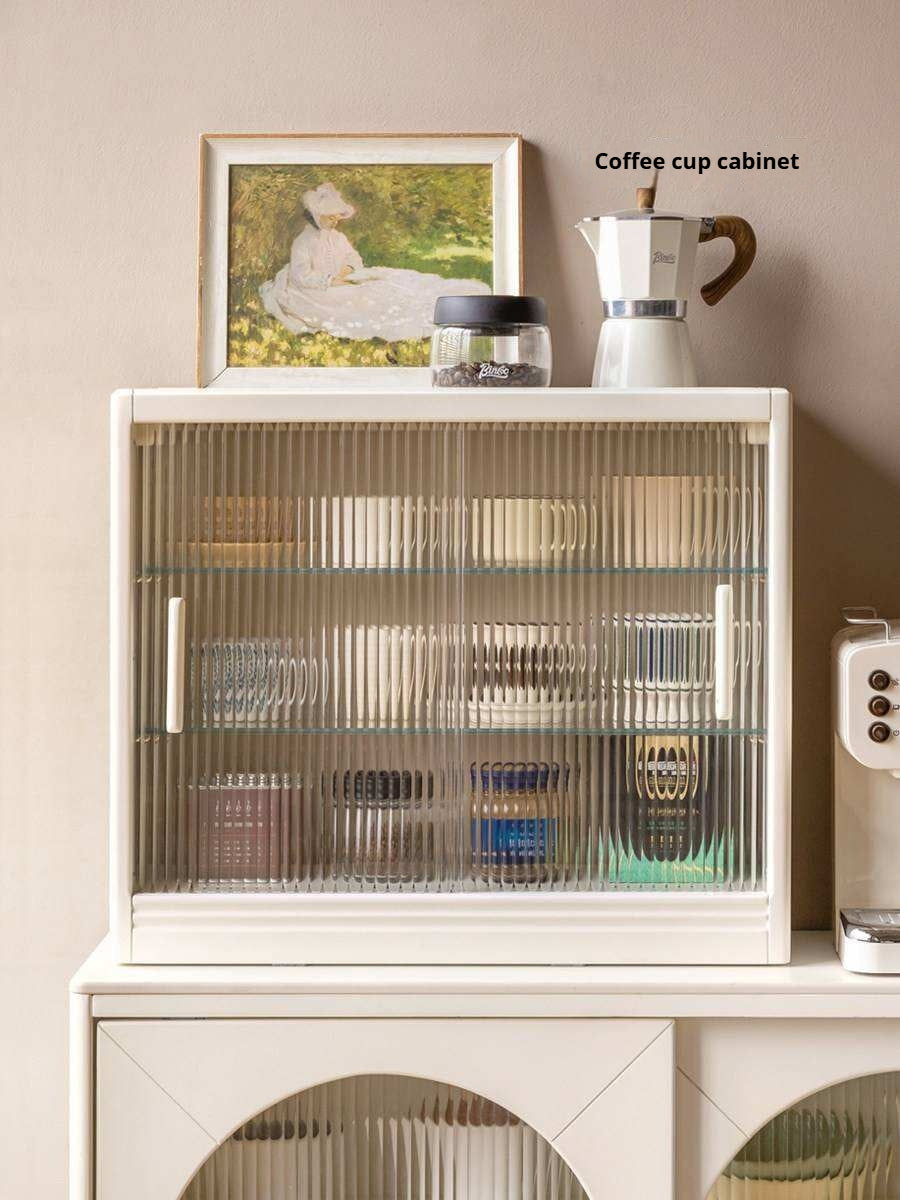 Solid Rubberwood Desktop Storage Cabinet Glass Sliding Door