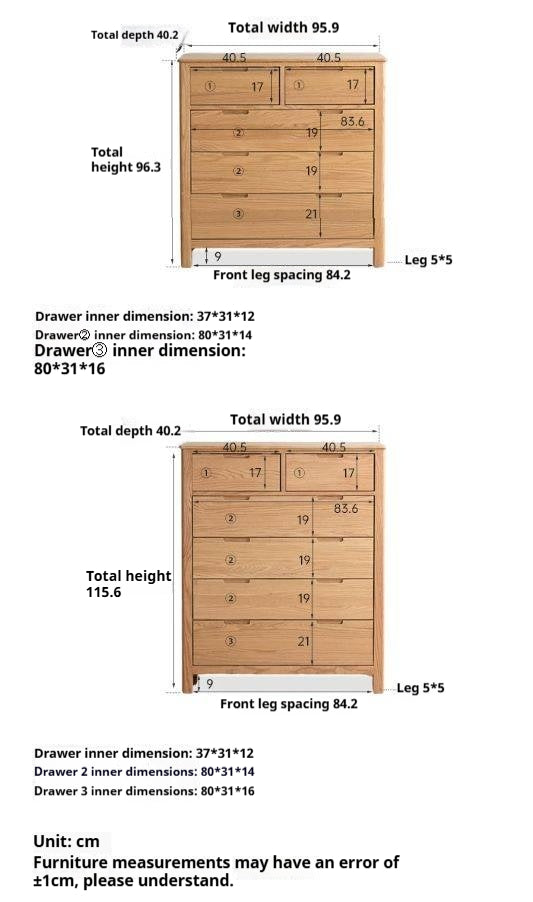 Oak Solid Wood, Solid Rubberwood Seven Drawers Drawer