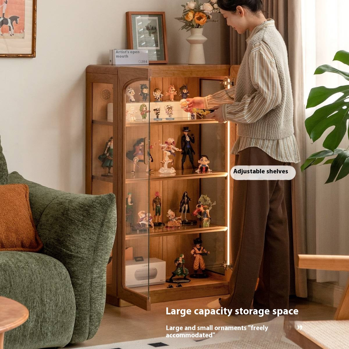 Cherry Solid Wood Retro Style With Light Side Cabinet