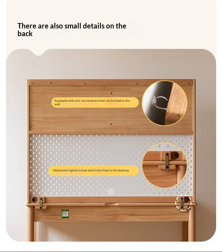 Beech Solid Wood Kids Study Desk Bookshelf Integrated