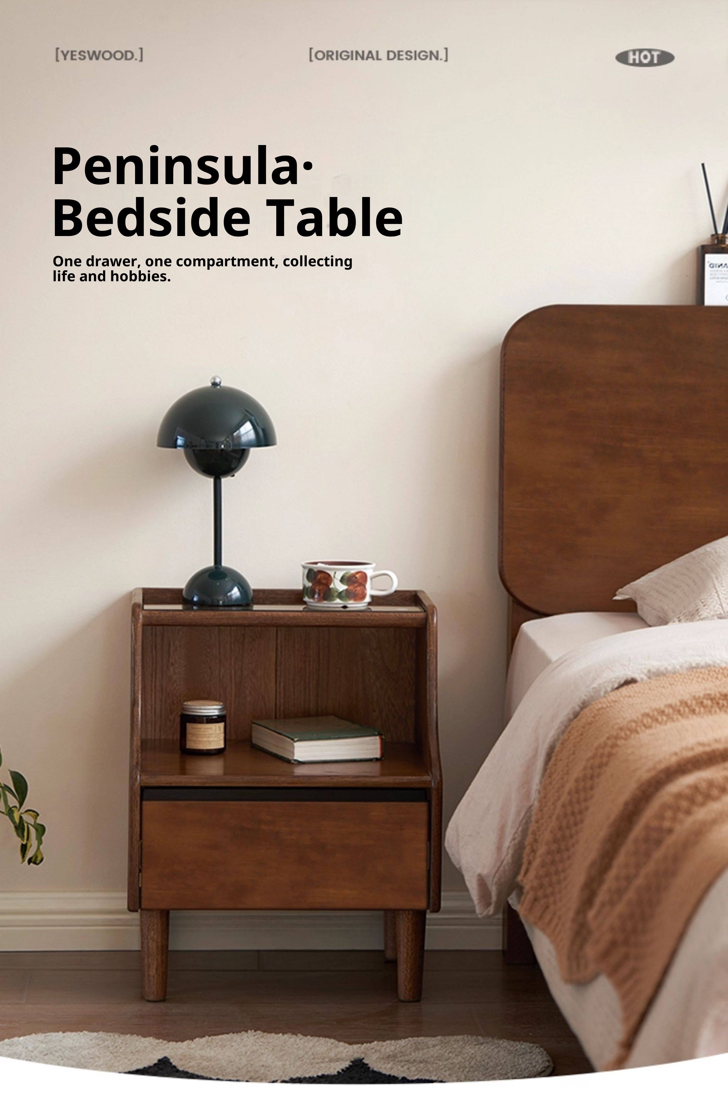 Solid Rubberwood, Oak Solid Wood Nightstand