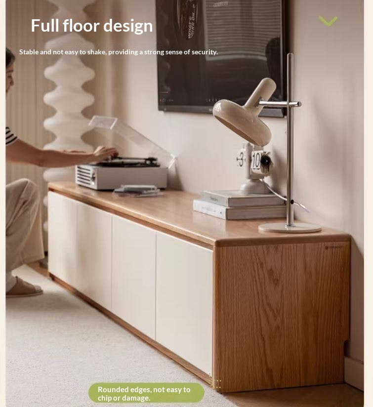 Beech, Oak Solid Wood Modern White Integrated Log Floor TV Cabinet.