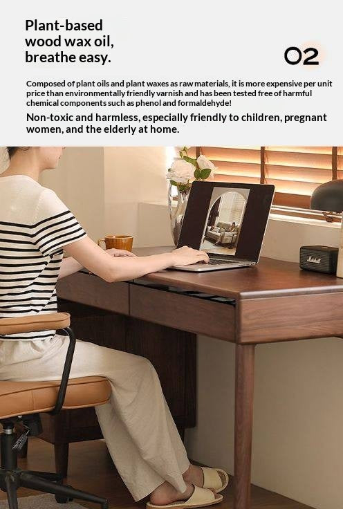 Black Walnut Solid Wood Integrated Desk With Drawer