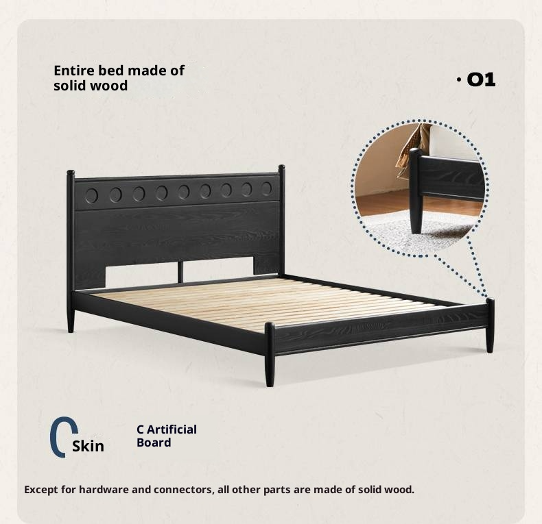 Ash Solid Wood Bed Vintage Style