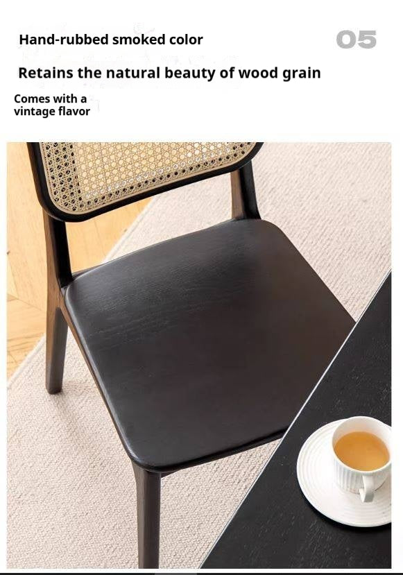 4 pcs Oak Solid Wood Back Rattan Dining Chair