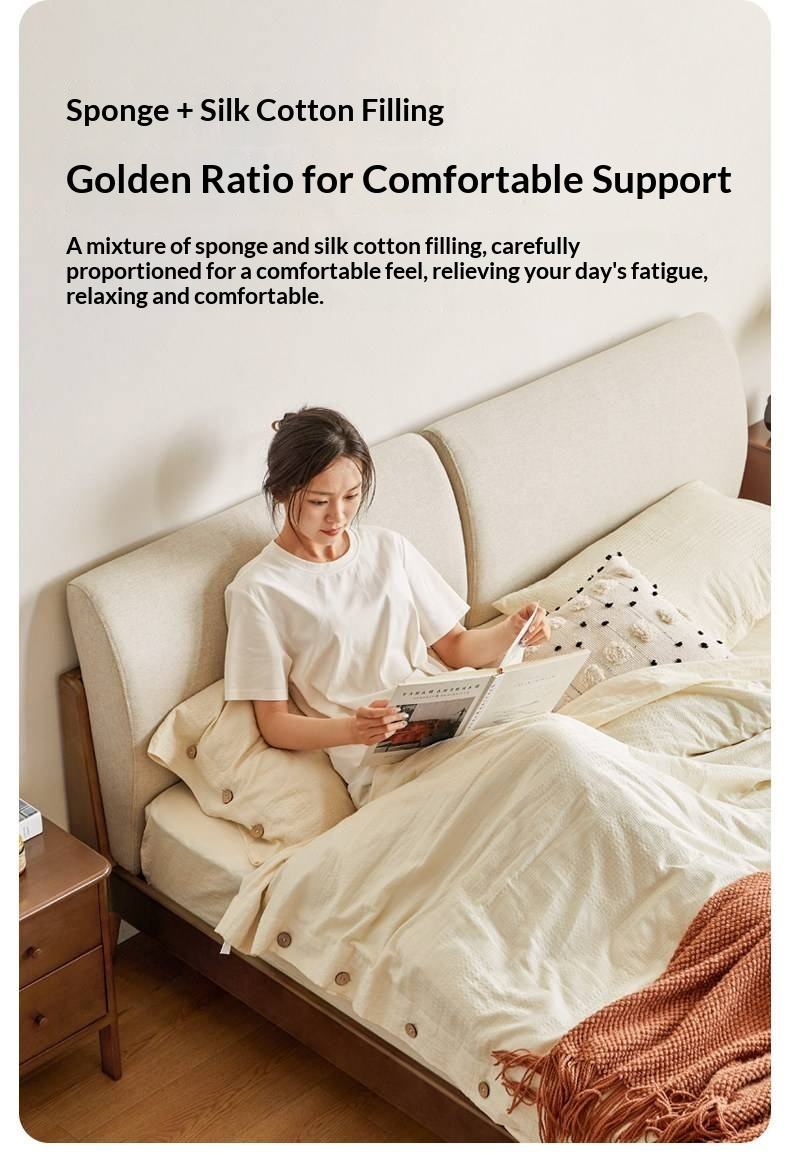 Beech Solid Wood Bed — Nordic Style, Modern Minimalist Design