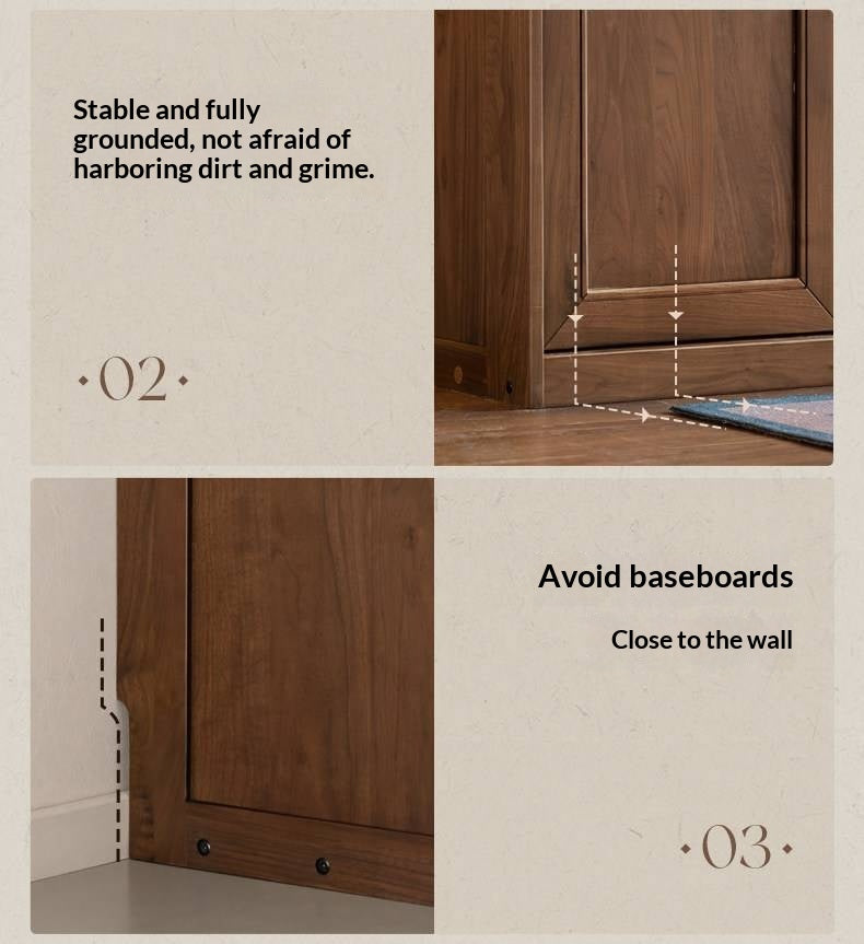 Black Walnut Solid Wood Wardrobe with French Retro Style and Double Doors