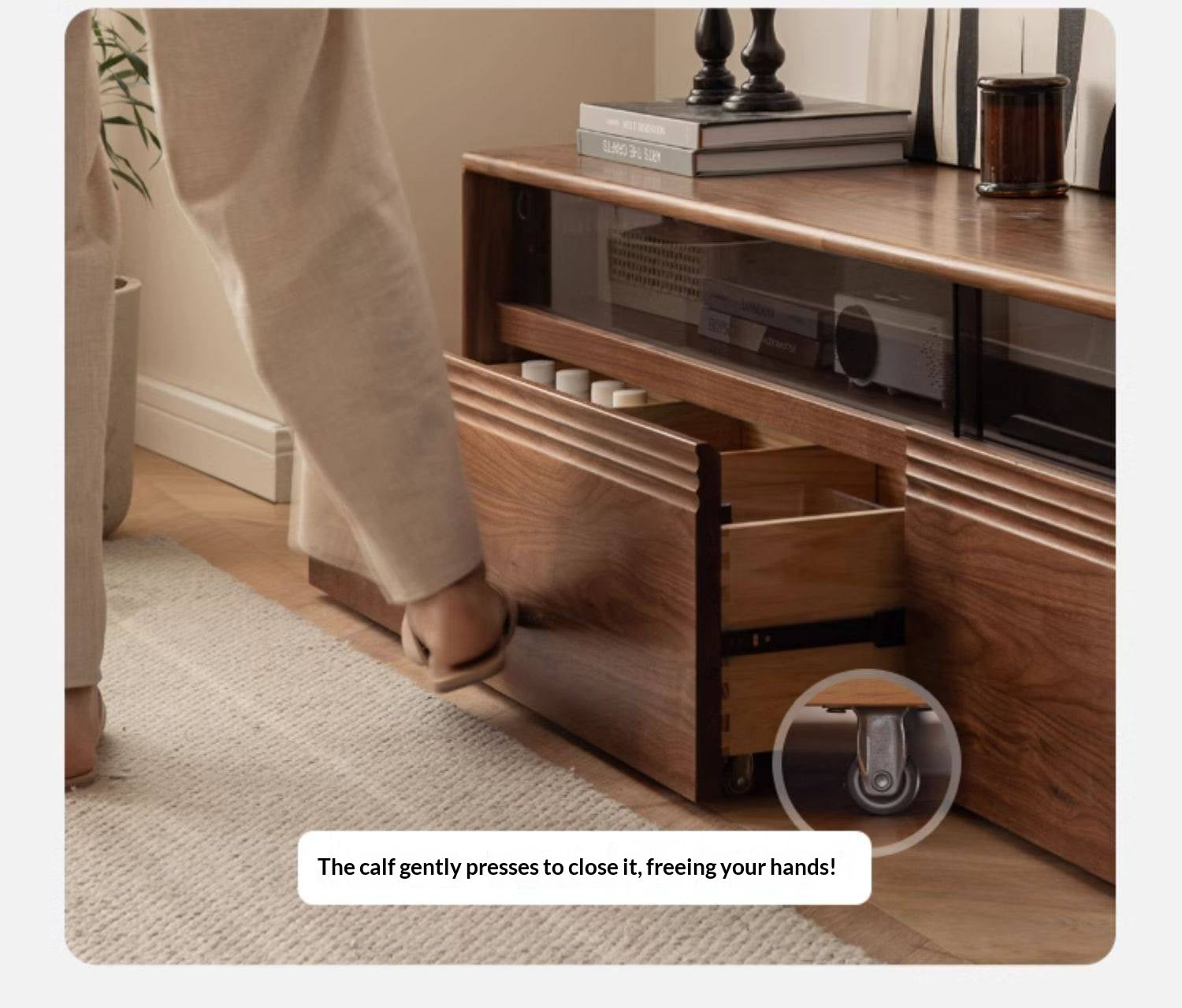 Black Walnut, Oak Solid Wood TV Cabinet LED Light Floor Cabinet.