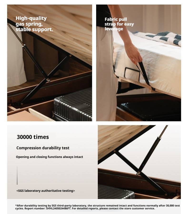 Oak Solid Wood Box Bed — Italian Light Luxury with Soft Genuine leather Backrest