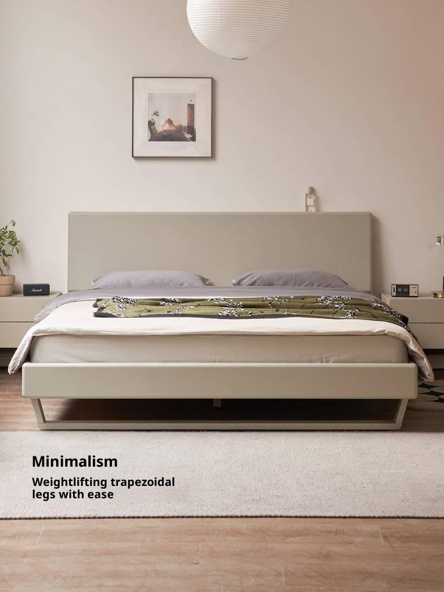 Poplar Solid Wood Floating Bed with Lights, Modern Minimalist