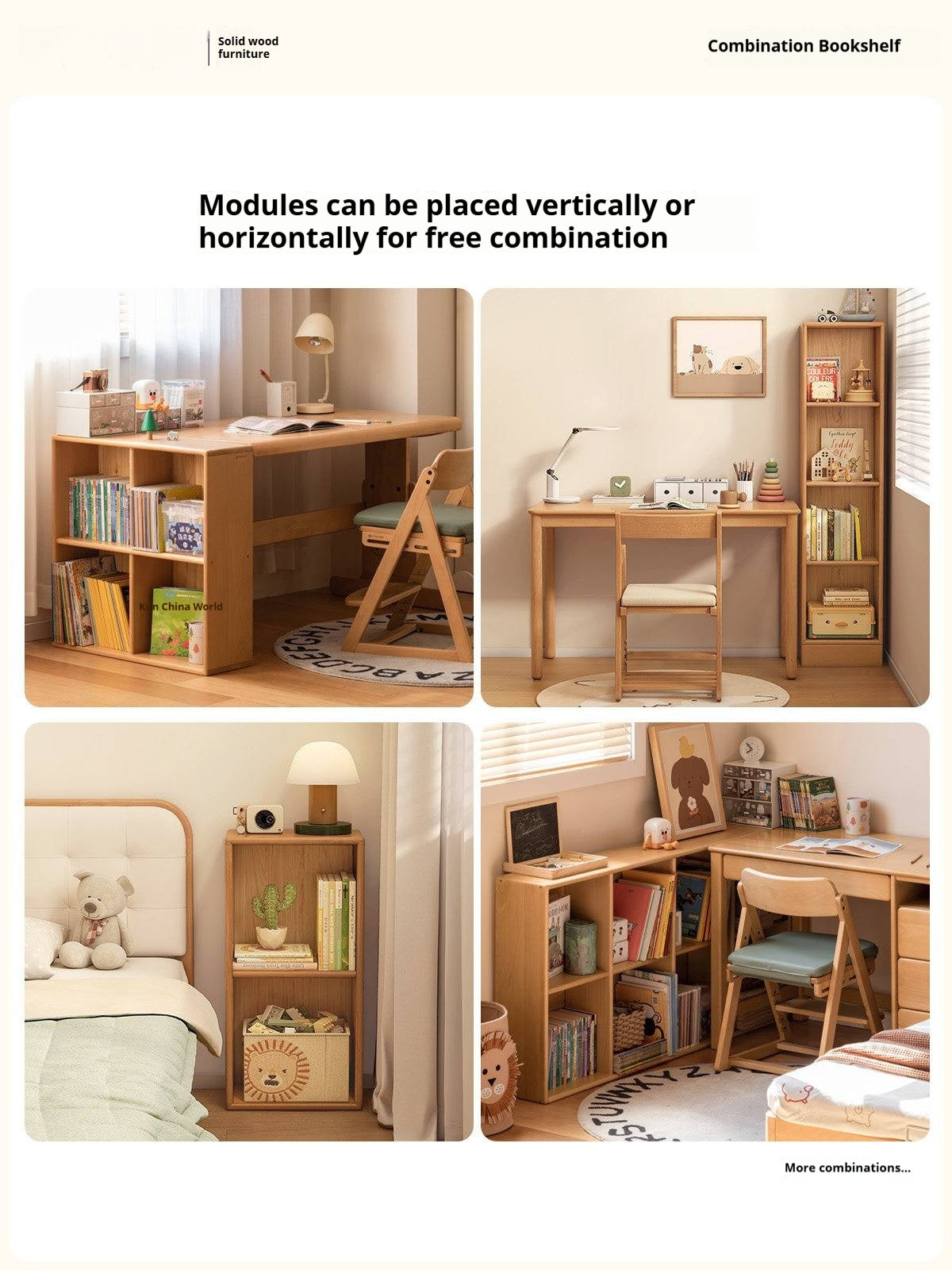 Beech Solid Wood Kids Combination Bookshelf