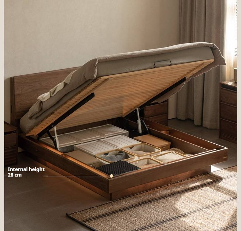 Black Walnut Solid Wood Italian Light Luxury Electric Suspended Box Bed