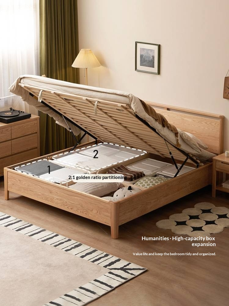Oak Solid Wood High Box Bed in Modern Minimalist Design