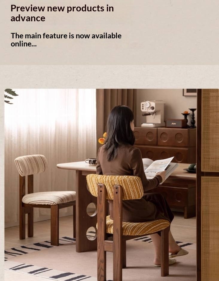 4 pcs -Oak, Black walnut solid wood Upholstered Dining Chair, Postmodern Retro