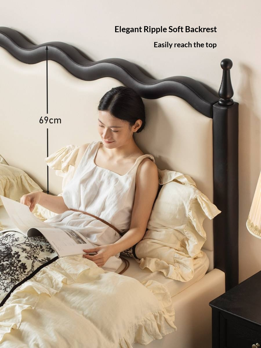 Eco-Friendly Cloud Leather Box Bed — French Retro Style with Wave Ripple Design