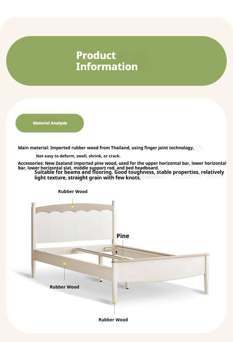 Rubberwood Solid Wood Children's Modern Bed