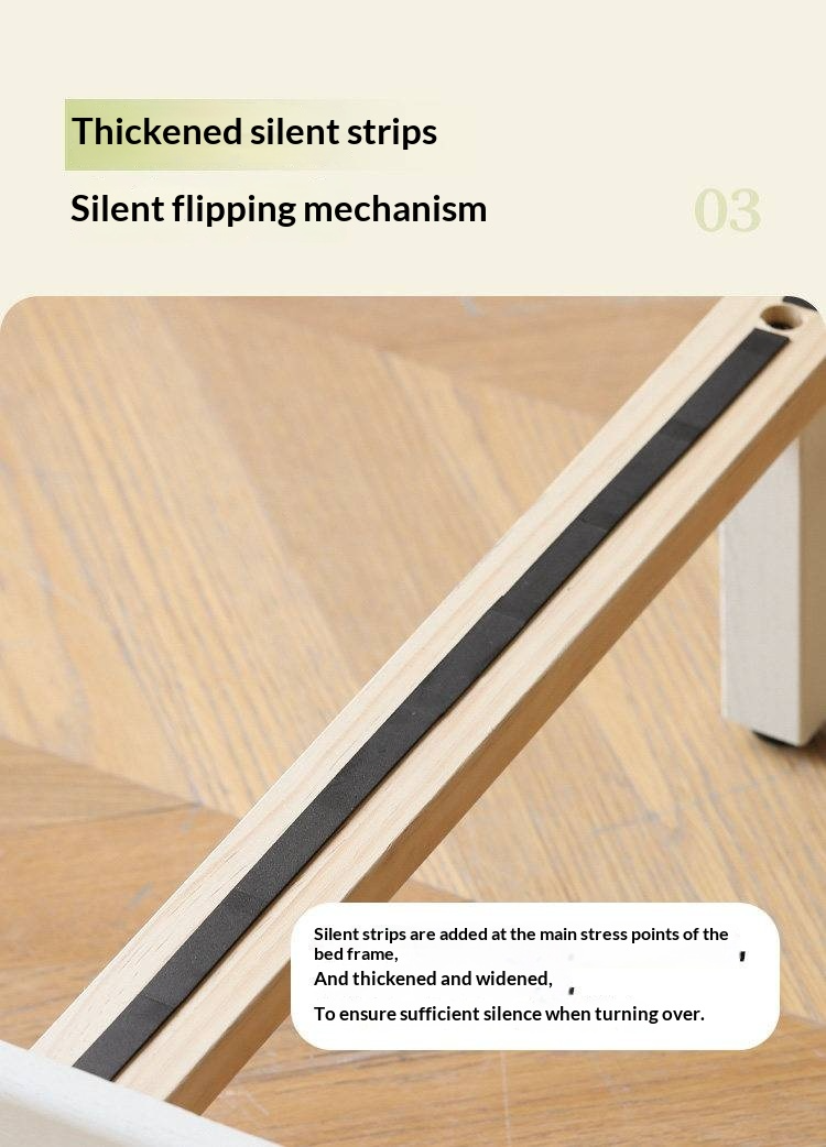 Oak Solid Wood Bed — Cream Style with White Harp Design, Home Charging Soft Backrest