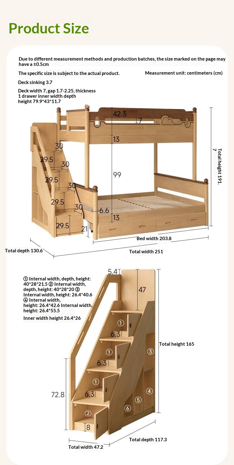 Rubberwood Solid Wood Children's Multifunctional Bunk Bed