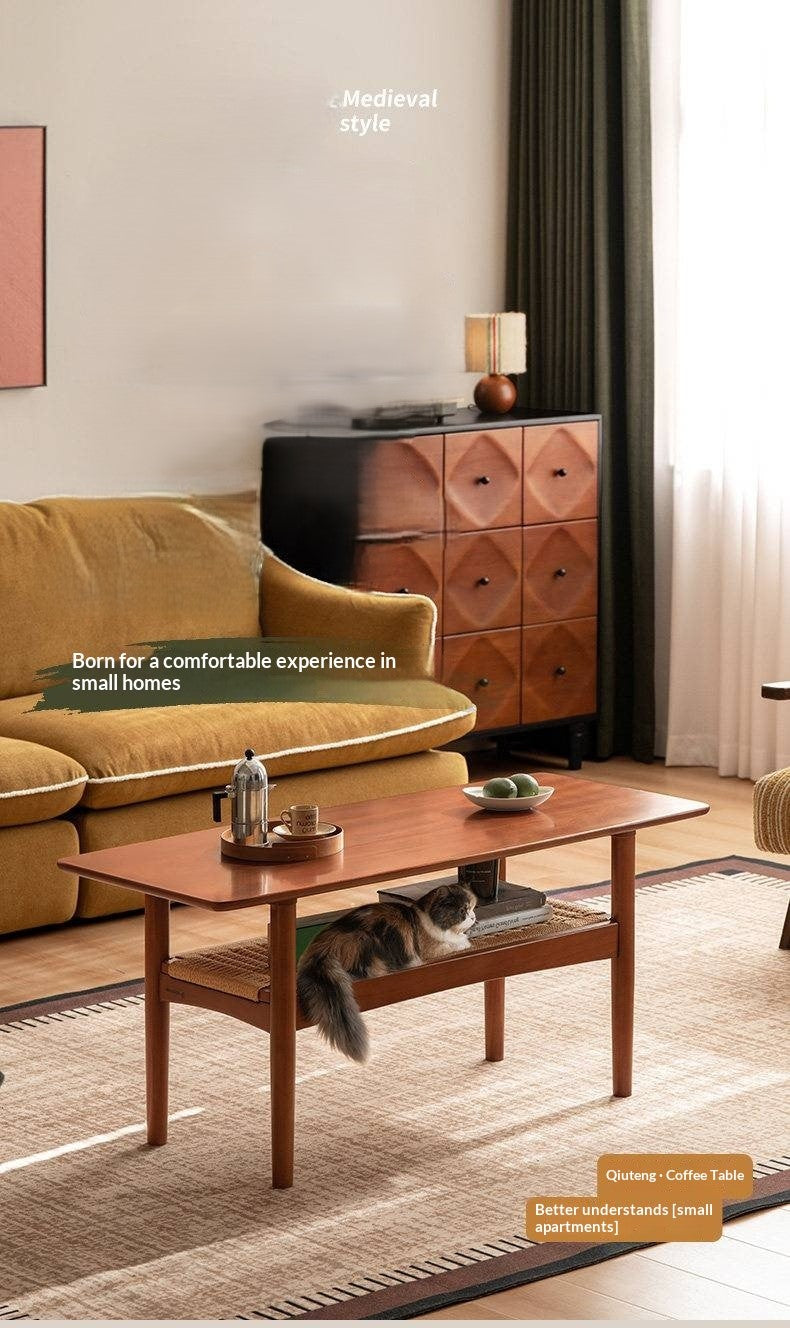 Poplar Solid Wood Coffee Table Vintage Style