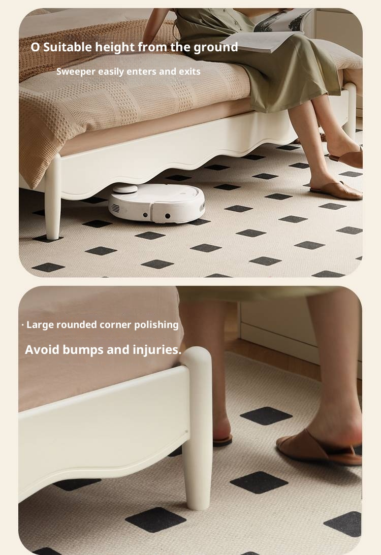 Rubberwood Solid Wood Bed, French Cream Style