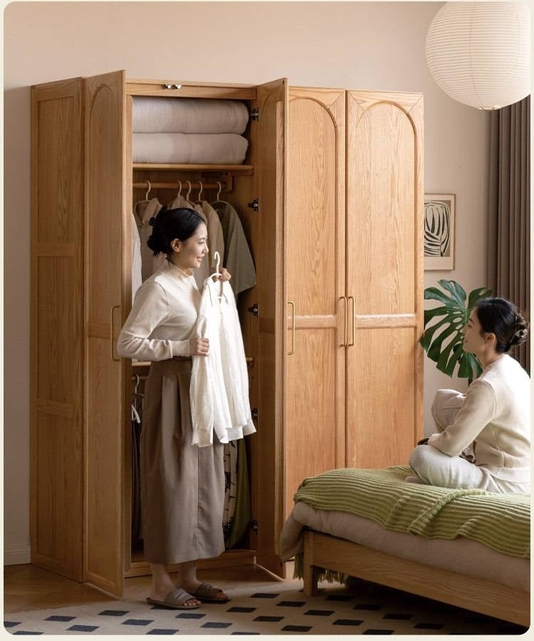 Oak Solid Wood Wardrobe French Retro Style