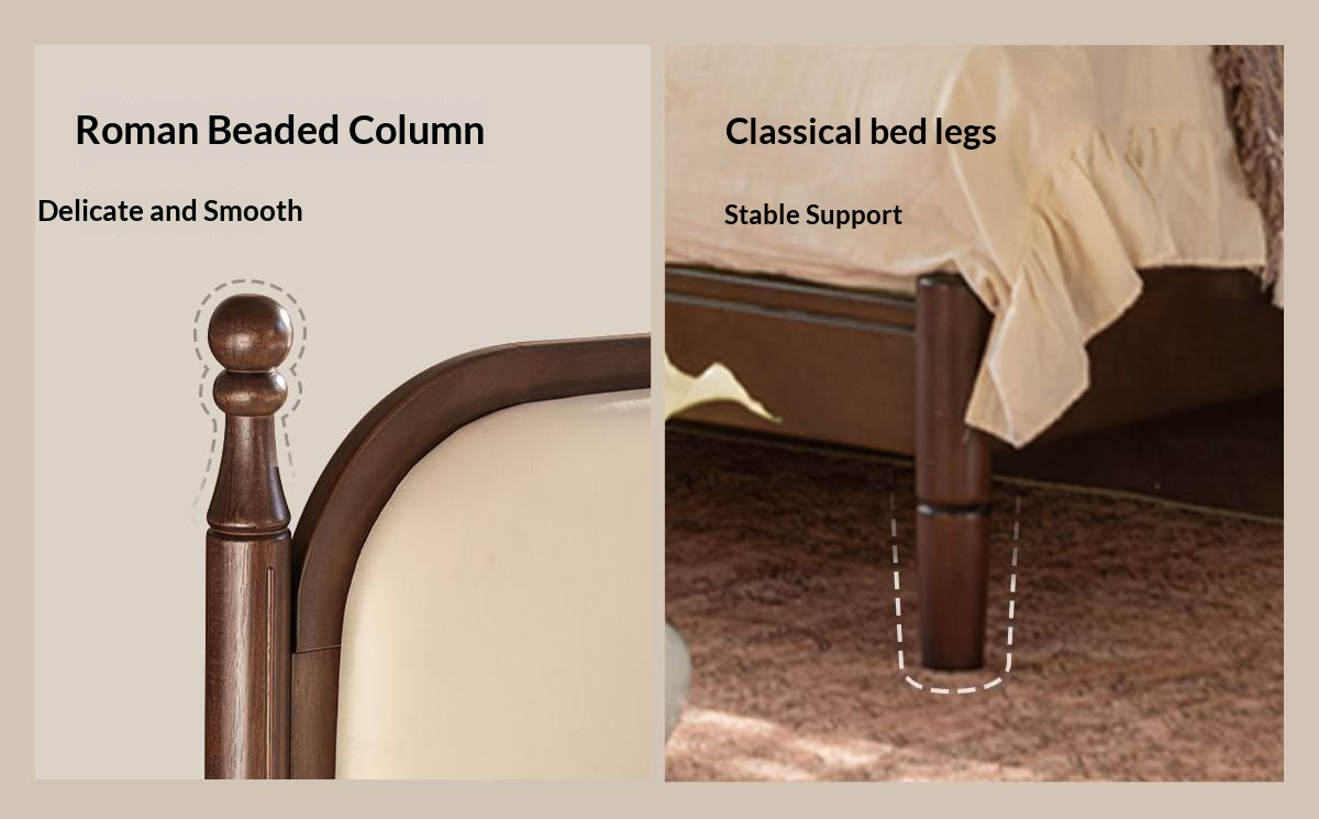 Rubberwood Solid Wood Four Poster Upholstered Bed with Adjustable Headboard