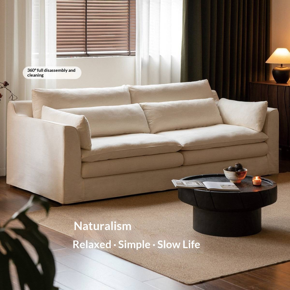 Deep Seat Modular Sofa with Cotton-Linen Upholstery