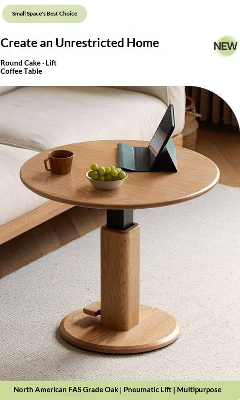 Oak Solid Wood Liftable Round Coffee Table