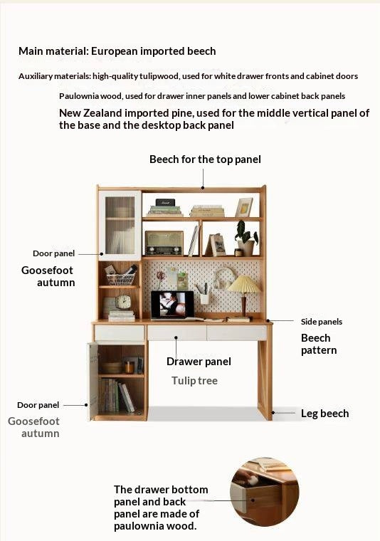 Beech Solid Wood Kids Desk Combination